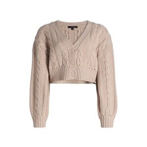 TOCCIN Lucie Luxe Cable Knit V Neck Cardigan Beige Melange Size Small NWT